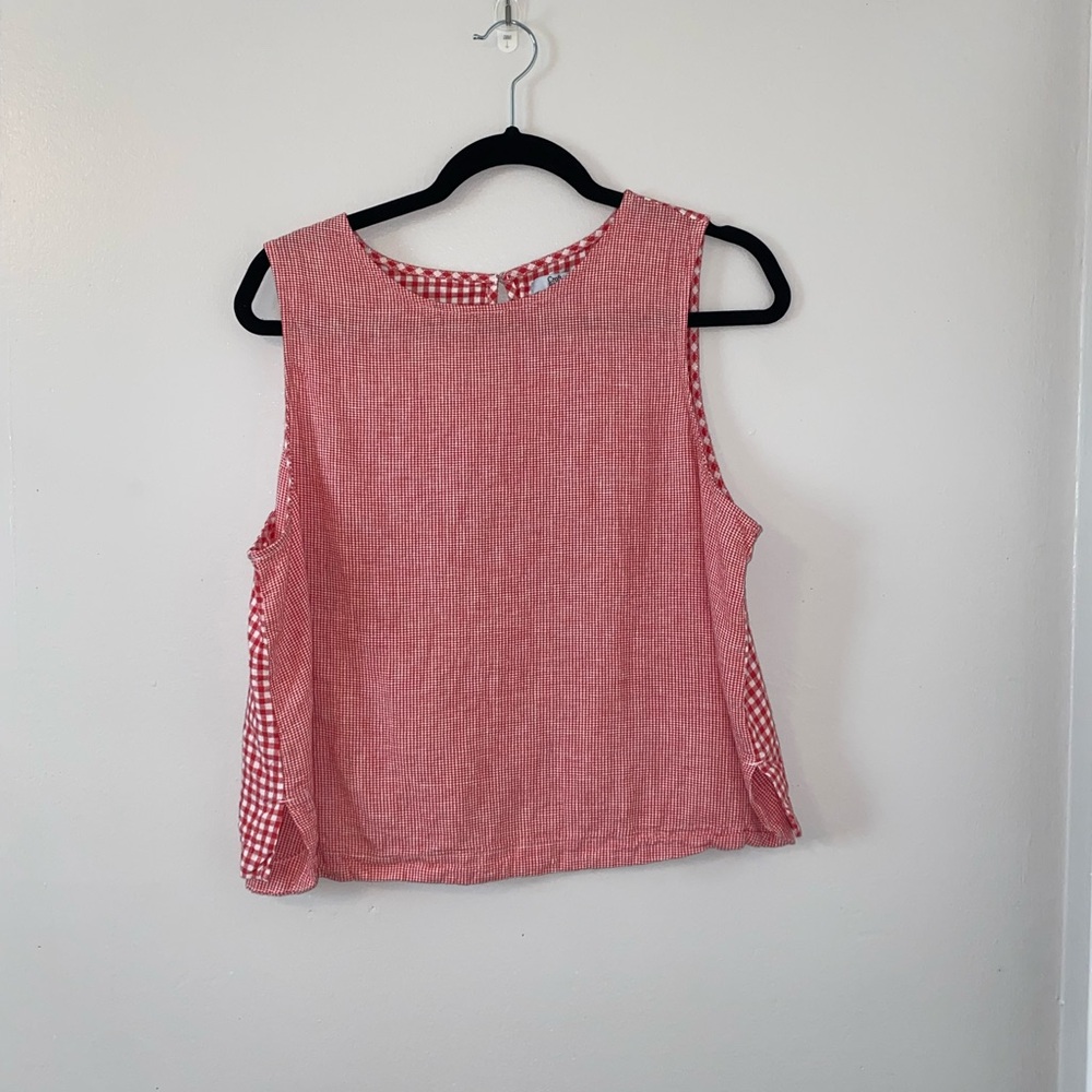 Vintage Croft & Barrow Red Gingham Linen Sleeveless Top